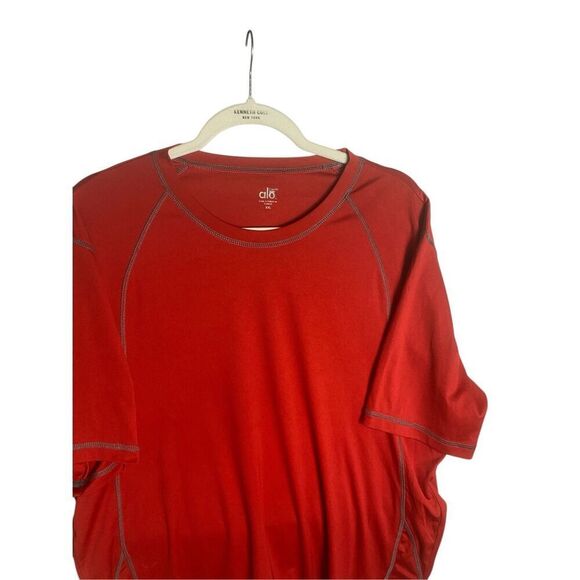 Alo Mens Red Coolfit Interlock Pieced Short Sleeve Yoga Sports Athletic Tee XXL - Picture 2 of 6